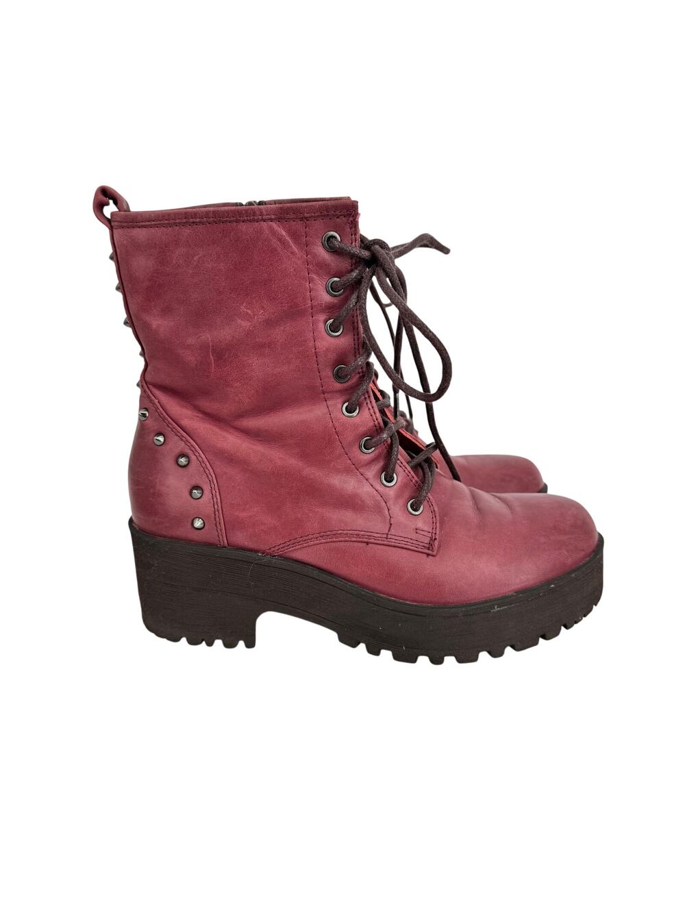 Teenmix boots women's 6 combat platform studded ankle lace up burgundy leather
